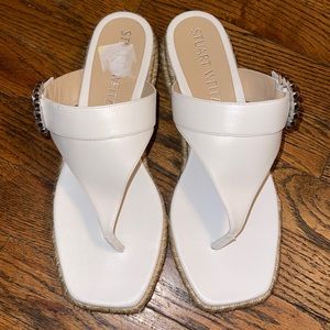 Stuart Weitzman Women's Pearl Buckle Espadrille Sandals